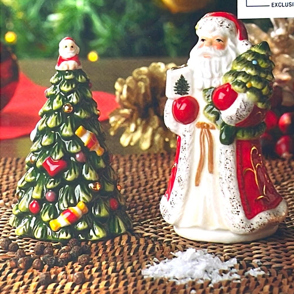 NEW 2Pcs Set Christmas Tree and Santa salt and pepper shaker Spode
